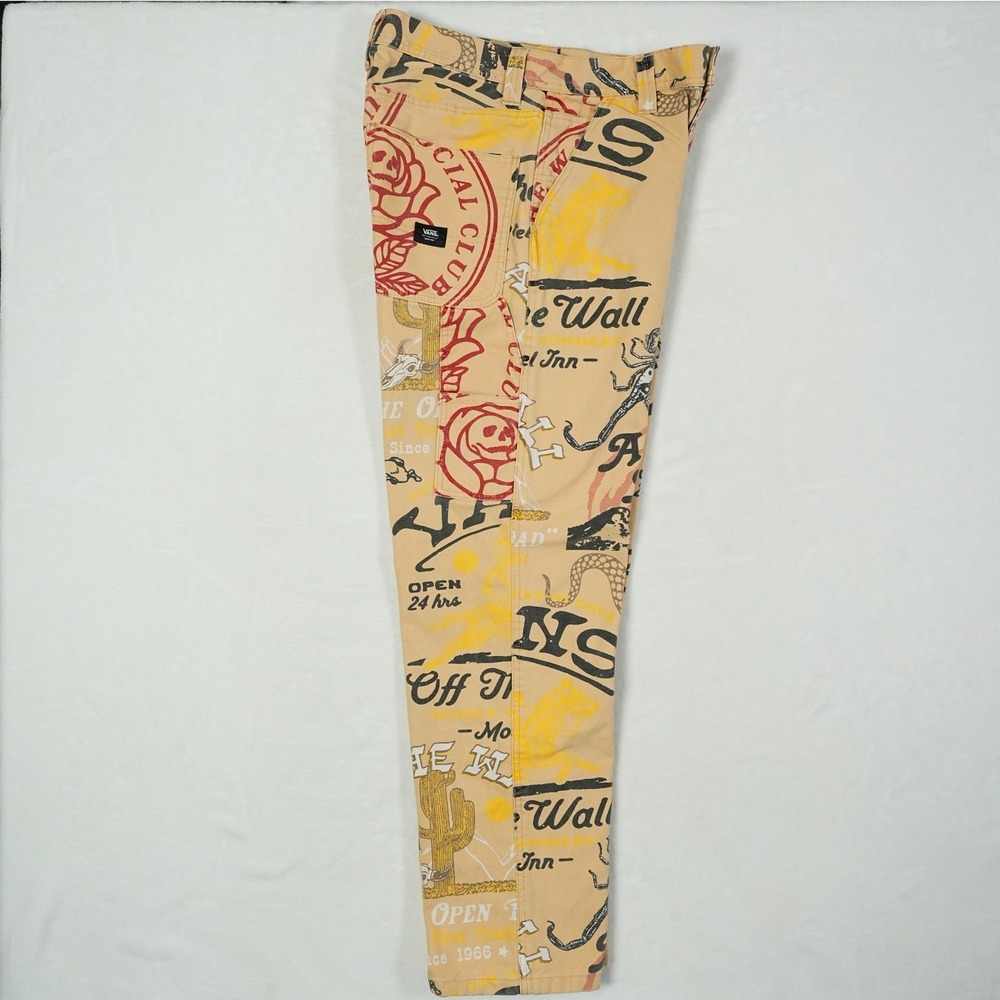 Vans Drill Chore Carpenter Pants Mens 30x31 Tan Graphic Print Loose Fit - Picture 9 of 10